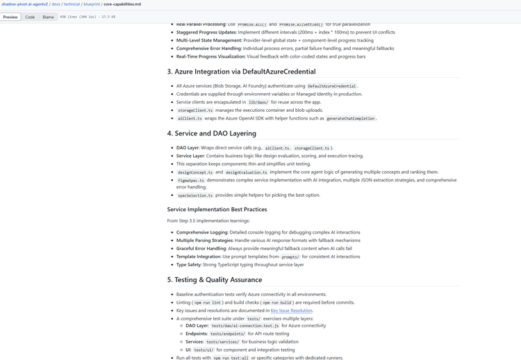 Blueprint document driving the AI-coded Next.js agent build