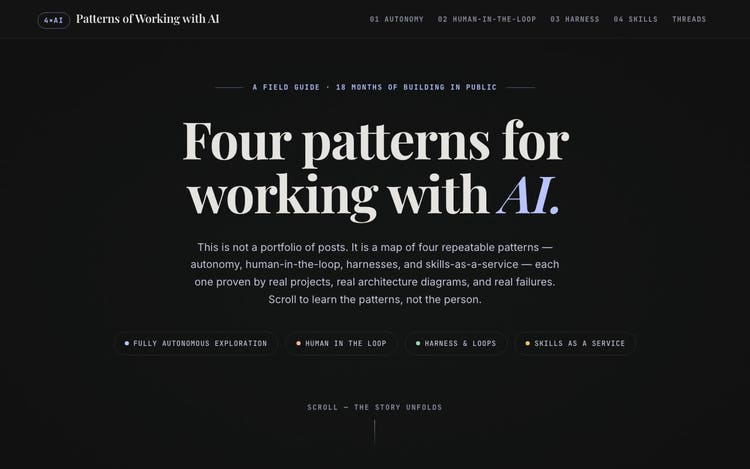 Kimi K3 home screen: Four patterns for working with AI, centered, with four pattern chips below