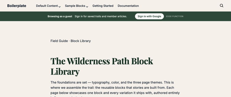 The same page with the bar treated as a section: the page content below it is pushed down
