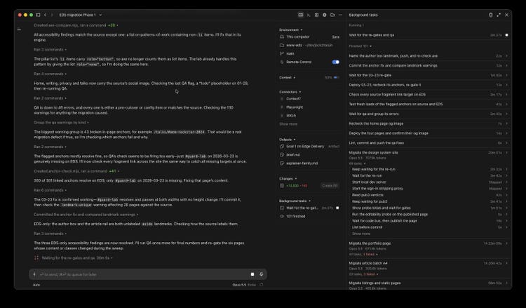 The session during final QA, re-gating pages and fixing the accessibility findings that EDS introduced, with the remaining tasks listed on the right